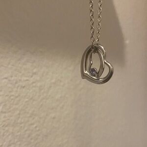 Silver Heart Pendant Necklace with Purple Stone